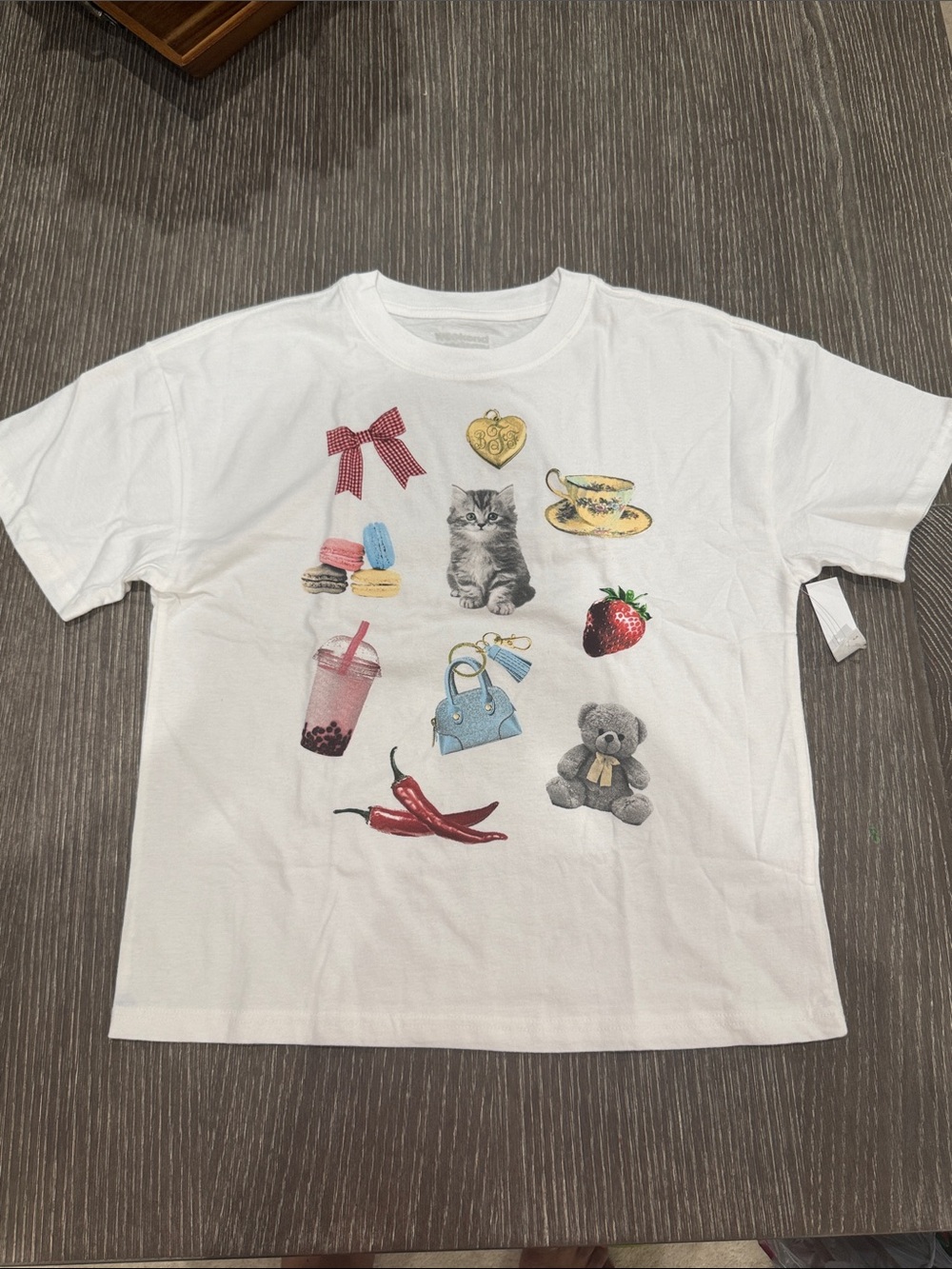 NWT Size XL 14-16 Weekend Academy Cat Graphic White shirt